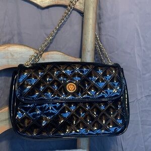 Black Quilted Patent Leather Anne Klein Bag